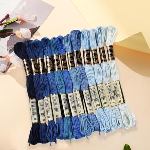 12 Skeins 105 Yards Blue Embroidery Thread for Jewelry Making - color: Blue