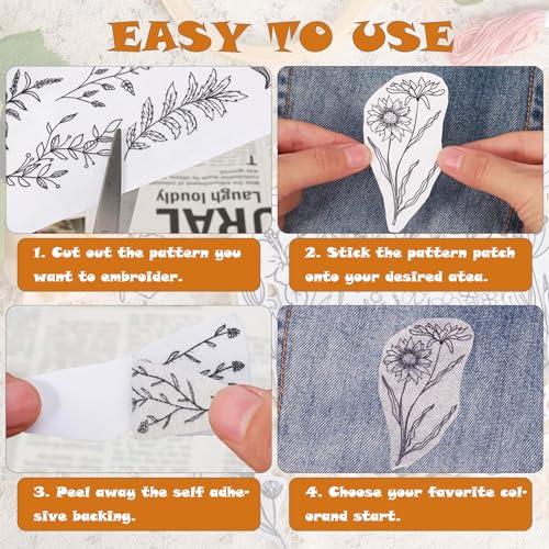 24 PCS Water Soluble Embroidery Stabilizer, Stick & Stitch Embroidery Paper with Pre-Printed Mushroom Patterns, Adhesive Hand Sewing Stabilizers - color: Style D