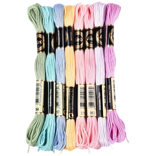 8 Skeins 6 Strands Colorful Embroidery Floss Variegated Candy Color Friendship Bracelet String Polyester Cross Stitch Thread Yarn Threads Bulk for Hand Sewing Craft Bracelets Making Knitting - color: Candy Color, size: 70 Yards