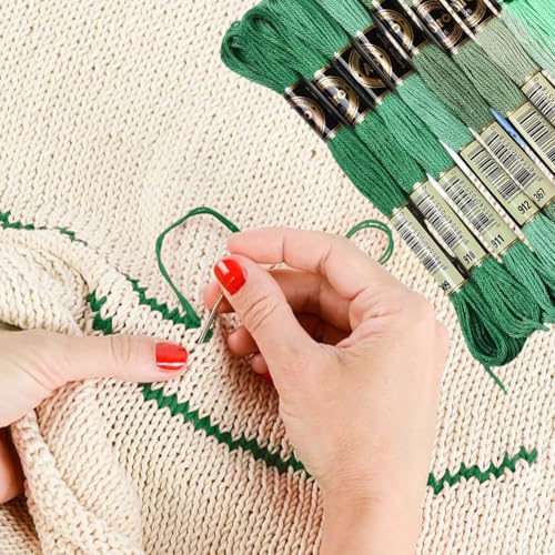 12 Skeins 105 Yards Green Embroidery Thread Floss for Hand Sewing - color: Green