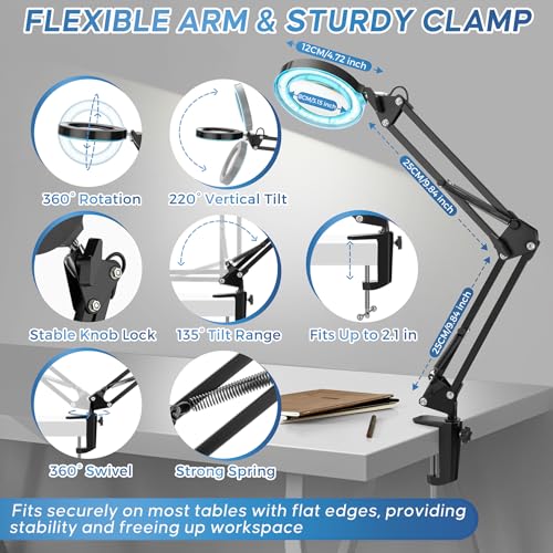 10X Magnifying Glass with Light and Stand,Hands-Free Desk Magnifier - color: Black Magnifying Glasses With Light