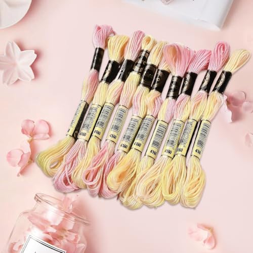 10 Skeins 6 Strands Yellow Cross Stitch Thread Variegated Gradient Embroidery Floss Needlepoint Friendship Bracelet String Yarn Threads Bulk for Hand Sewing Bracelets Needlecraft Stitching - color: Yellow,pink
