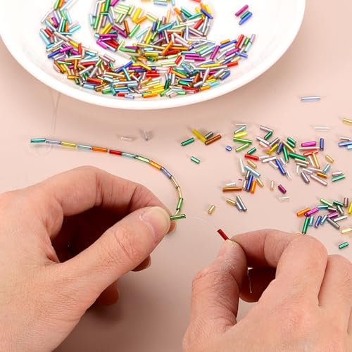 MECCANIXITY 2000pcs Glass Bugle Beads 4/6/9mm Long Tube Cylinder Beads - color: Brown