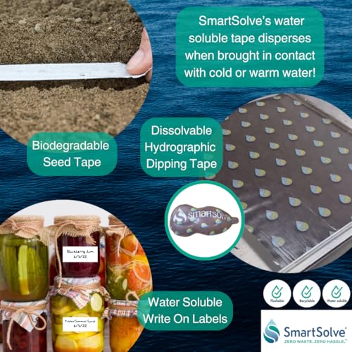 Water-Soluble Tape | 1” x 30 Yards | Dissolves Quickly in Water | Self Adhesive | Mask for Hydrographics & Double Dipping | Crafts & Labels | Biodegradable | Eco-Friendly - size: 1-Inch x 30yd