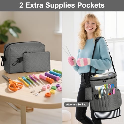 Crochet Yarn Knitting Bag 3PCS Expandable Large Yarn Storage Organizer Bag - color: Gray