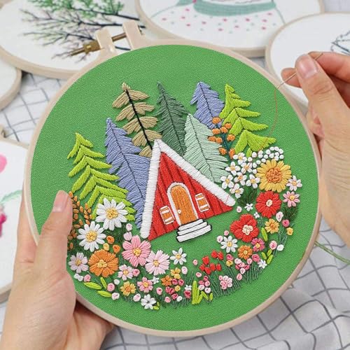 Louise Maelys Garden House Embroidery Kit for Beginners Forest DIY - color: Forest Cabin