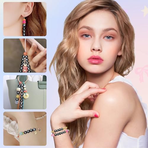 Looconi 1400pcs Black Letter Beads Star and Heart Beads 7x4mm Alphabet for Jewelry Making - color: Blacklheartstar, size: 7x4mm