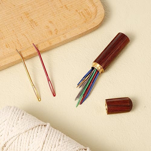 17pcs Large Eye Sewing Needles Kit, Stainless Steel Large-Eye Blunt Needles & Bent Tapestry Needles, Sharp Tapestry Needles Hand Knitting Needles with Wooden Needle Case for Crochet Projects