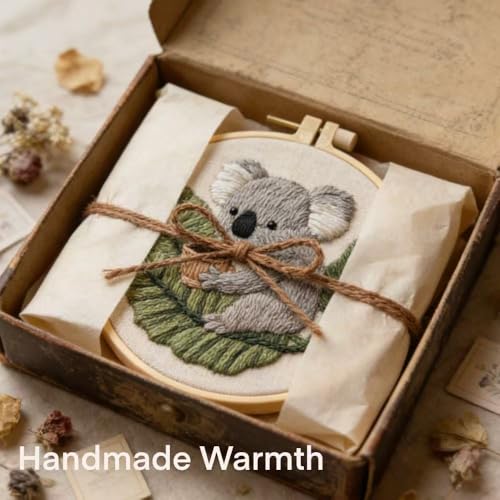 HCANPER Cute Koala Embroidery Starter Kit,DIY Needle Punch Kit, Punch Needle Kits for Beginners,Include Pre-Printed Fabric,Tools,Embroidery Hoop,Threads. (Coffee) - color: Coffee
