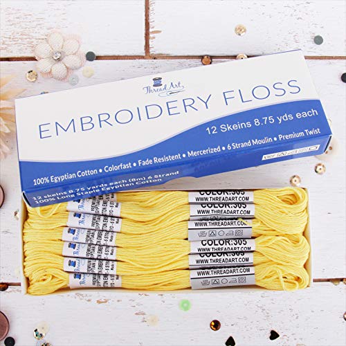 12 Skeins ThreadArt Cotton Embroidery Floss, Light Yellow - color: Lt Yellow