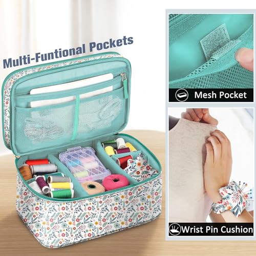 FINPAC Double-Layer Sewing Accessories Storage and Organizer Case Bag - color: Spring Bloom