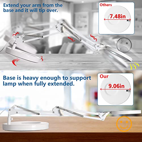 HITTI 10X Magnifying Glass with Light, 1,800 Lumens Stepless Dimmable - color: White, size: 10X 9.06 INCH Base & Clamp