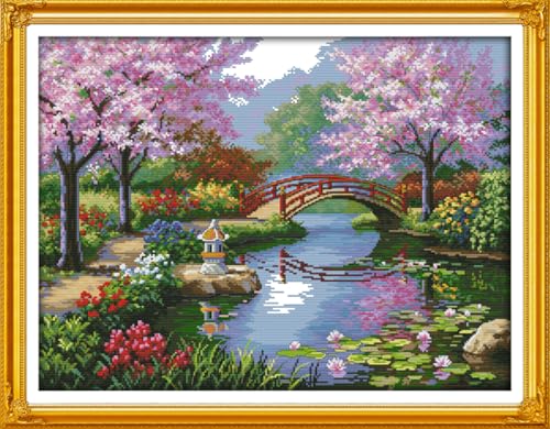 Funcrostitch Counted Cross Stitch Kits for Beginners,14ct Unprinted Pattern Embroidery Kit Dmc Cotton Threads Needleworks for Adults-The Beautiful Scenery of Park 21.6"X16.9" - color: 17.14CT Counted Kit,The beautiful scenery of Park 21.6"X16.9"