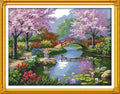 Funcrostitch Counted Cross Stitch Kits for Beginners,14ct Unprinted Pattern Embroidery Kit Dmc Cotton Threads Needleworks for Adults-The Beautiful Scenery of Park 21.6"X16.9" - color: 17.14CT Counted Kit,The beautiful scenery of Park 21.6"X16.9"