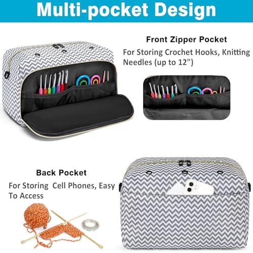 IBFUN Crochet Yarn Knitting Bag Organizer for Knit Accessories Hooks - color: L-Gray, size: Large