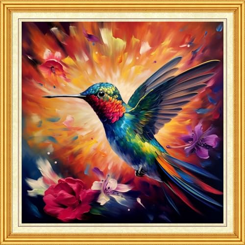 DMCVIVR Stamped Cross Stitch Kits for Beginners Adults Needlepoint Kits for Beginners Embroidery Kits for Adults Crossstitch Kit for Beginners 11CT-Magic Hummingbird 18x18 inch, ArtKits01 - color: ArtKits01