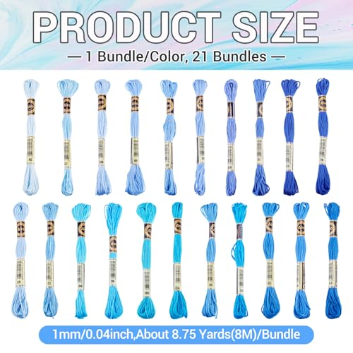 21 Skeins Embroidery Thread Floss 1mm Friendship Bracelet String Making 6 Ply Polyester Cross Stitch Kit Supplies 24 Color 8.75 Yards(8m)/Skein - color: 21 Colors