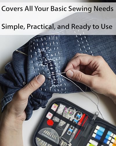 Vellostar Mini Hand Sewing Kit for Adults, Small Travel Case, 18 Threads - color: Mini Black