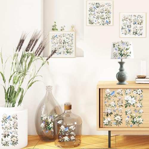 12 Pcs White Magnolia Rub-On Transfers for Furniture & Crafts - style: White Magnolia
