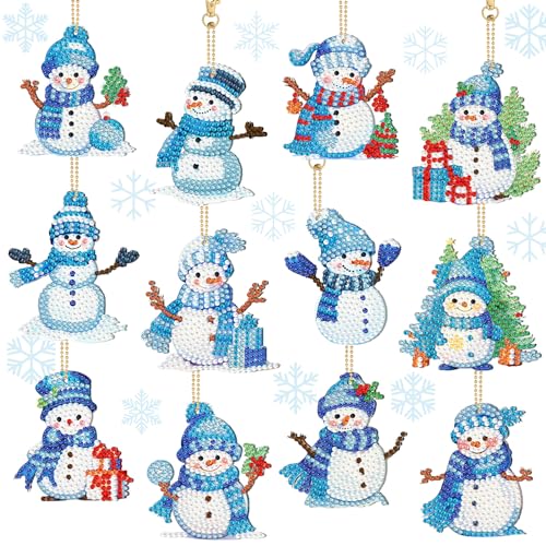 Ferraycle 12 Pcs Snowman Diamond Art Christmas Ornaments Kit, Blue - color: Blue