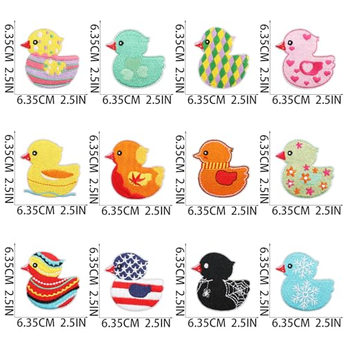 12pcs Duck Iron/Sew on Patches, Colorful Cute Animal Embroidered Applique, Fashion Decoration for Clothes, Hat, Bag, Dress, Shirt, Jeans - color: 12pcs Duck