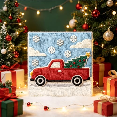 BEUNITONE Punch Needle Kit for Beginners Adults - Christmas Truck Design - color: 14-Christmas Truck
