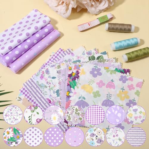42Pcs Brown Charm Packs for Quilting Fabric Squares 5 x 5Inch, Purple - color: Purple