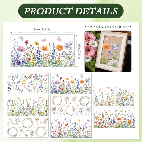 Wxiben 8 Pcs Wildflower Butterfly Rub on Transfers for Crafts and Furniture - style: Wildflower