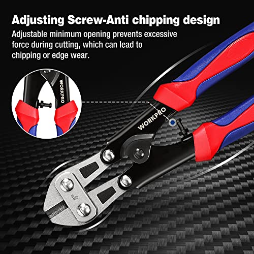 WORKPRO Mini Bolt Cutter 8-inch, Spring Loaded Small Heavy Duty Wire Cable Cutter, Snips Clippers with Soft Anti-Slip Handle (Pack of 2) - size: 8-inch/210mm (Pack of 2), style: Bolt Cutter
