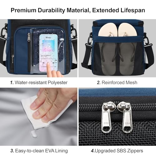 F-color Crossbody Shower Caddy Portable - Shower Bag with Hands-Free Strap - color: Dark Blue with Strap