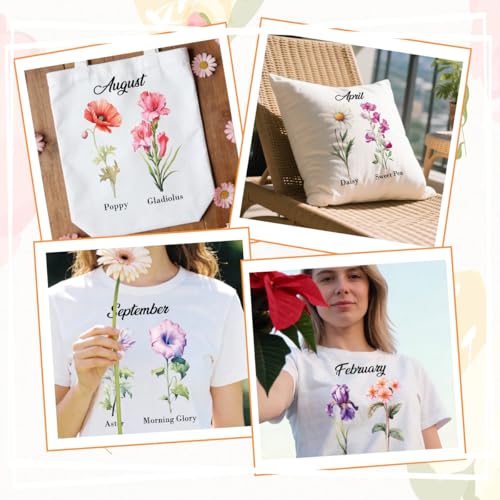 12Pcs Birth Month Dtf Transfers Ready to Press Birthday Flowers Iron on Transfers for Tshirts Floral Transfer Vinyl Stickers for Clothing Pillows Bag DIY Crafts - color: Birth Month