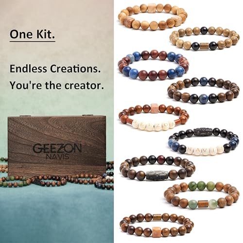 Geezon Navis DIY Bracelet Making Kit Natural Wooden Stone Beads Gift Craft