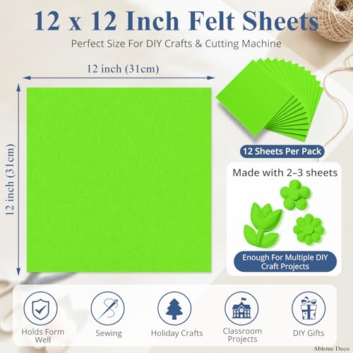 12" x 12" Felt Sheets for Crafts, 2mm Stiff Felt Fabric (12 Pcs), Lime Green - color: Lime Green