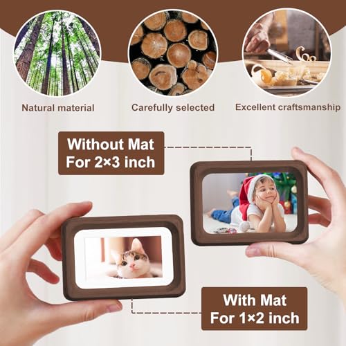 2x3 Picture Frame with 1x2 Mat - Natural Walnut Wood Mini Rustic Frame, Wall & Tabletop Display for Baby & Pet Photos (2x3,Walnut) - color: Walnut, size: 2X3