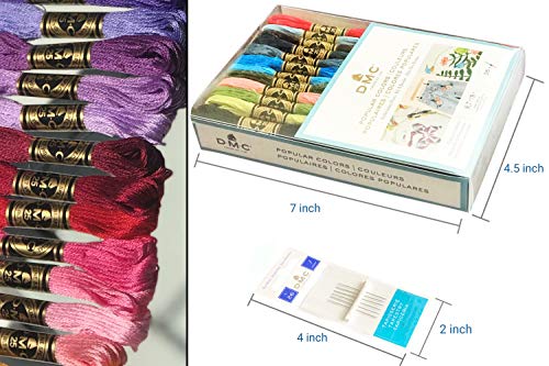 DMC Popular Pack 36 Colors Bundle with DMC White/Black and Needles Size 26.