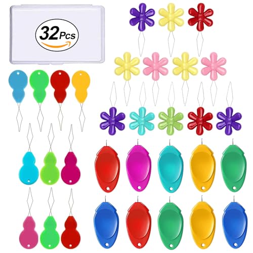 CousDUoBe 32Pcs Needle Threaders for Hand Sewing,3 Type Simple Needle Threaders，Plastic Wire Loop DIY Needle Threader Hand Machine Sewing Tool for Sewing Crafting with Clear Box - size: Basic version