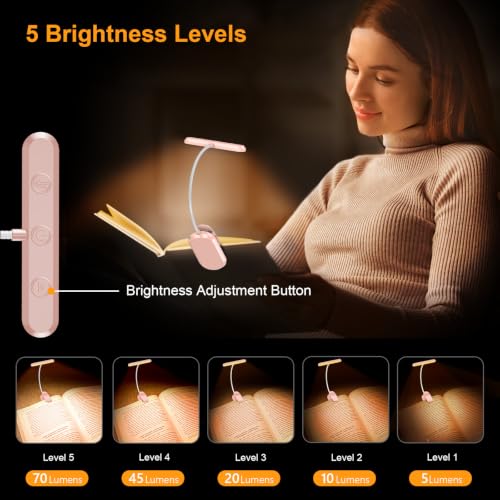 Gritin Rechargeable Book Light for Reading in Bed with 19 LED - color: Pink