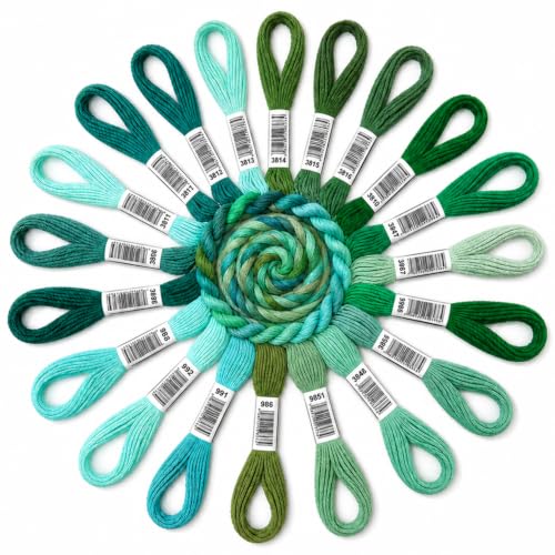 Embroidery Thread & Floss, 20-Color Lake Blue Series, 8 Meters/Skein (160M Total), for Friendship Bracelets, Cross Stitch & Tassels