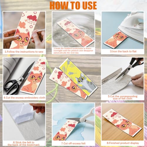 FREEBLOSS 12 Set Cross Stitch Bookmark Kits Colorful Pet Pattern Stamped Cross Stitch Kit 11CT Embroidery Kit with Instructions for Beginners 8 * 2.4inch - style: Simplified Animals