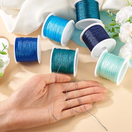 KISSITTY 328 Yards 6 Rolls Polyester Braided Metallic Thread Jewelry Beading Thread Embroidery Threads Thin Beading String for Embroidery DIY Braided Bracelets Sewing Craft Bead Weaving Jewelry Making - style: Assorted 5