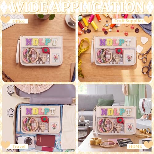 Klyyo Clyro Needlepoint Project Bag Clear Embroidery Sewing Bag Sewing Craft Organizer Storage Chenille Letter Zipper Pouch for Quilting Embroidery Knitting Stitching Cross Stitch Crochet(Cream) - color: Cream