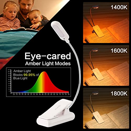 VAVOFO Clip On Rechargeable Reading Light, 7 LEDs with 3 Colortemperature 9 Brightness Levels Book Lights for Reading in Bed with Power Indicator for Bookworms Black (2-Pack White) - size: 2-Pack White