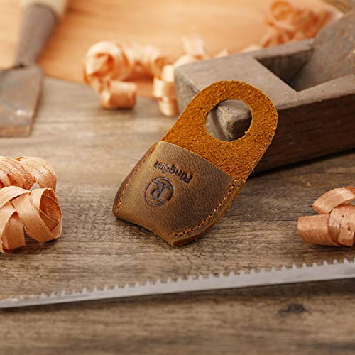 Ringsun Thumb Guard Wood Carving Tools, Leather Finger Protector, Handmade Carpenter Working Carving Kit Accessories Brown RS40 - color: Brown