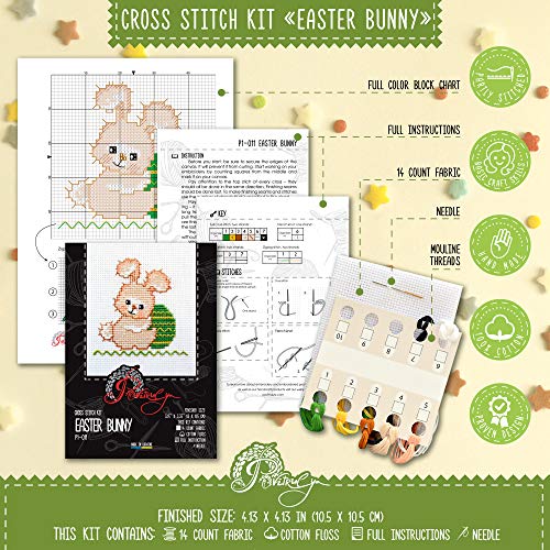 Povitrulya Cross Stitch Kit 'Easter Bunny' - DIY Embroidery with Counted Cross Stitching Pattern of a Cute Bunny - color: Easter Bunny