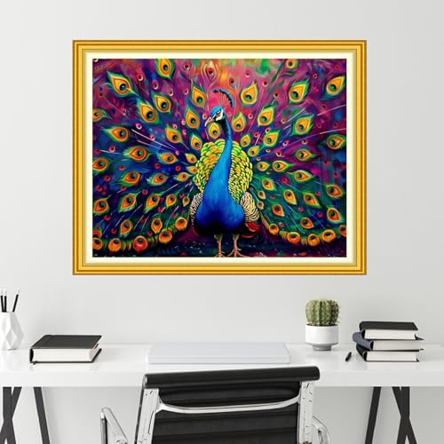 Funchey Stamped Cross Stitch Kits, DIY Cross Stitch Pattern for Adults Beginners Needlepoint Kits Embroidery Kit Arts and Crafts 11CT-Colorful Peacock 16x20 inch - color: Handicraft patterns04