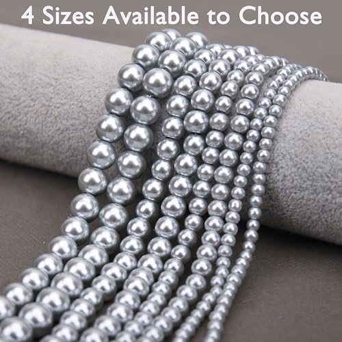 400PCs 4mm Silver Glass Pearl Beads Bulk, Round Smooth Hole Fake Pearls for Jewelry Making, DIY Bracelets, Necklaces, Bag Charms, Keychains and Craft Supplies - color: Pearl- Silver, size: 4MM