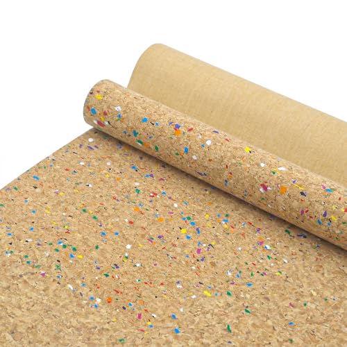 SorenCut Patterned Cork Fabric Roll 12.8 x 54 Inch – Color Confetti Cork Leather Fabric with Flexible Backing for DIY Crafts, Earrings, Bags, Wallets & Handmade Accessories - color: Color Confetti