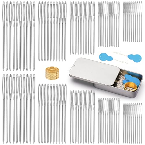 TLKKUE 100Pcs Steel Large-Eye Blunt Needles, Tapestry Needle 5 Sizes - color: Silver-2, size: 5 sizes/100 pcs
