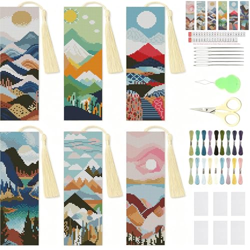 NEGEKFKX 6 Pcs Landscape Cross Stitch Bookmark Kit for Adult Beginners - color: Cross stitch bookmark-13