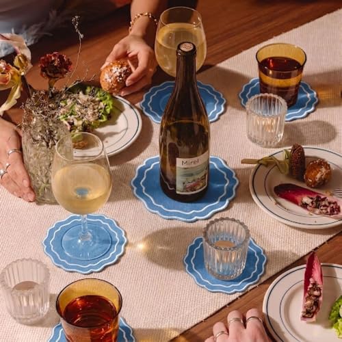 Linen Coasters for Drinks, Set of 6, 6 inch, Ocean - color: 1249 - Ocean, size: 6 inches